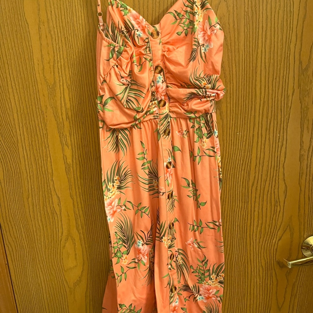 Coral dress with button detail